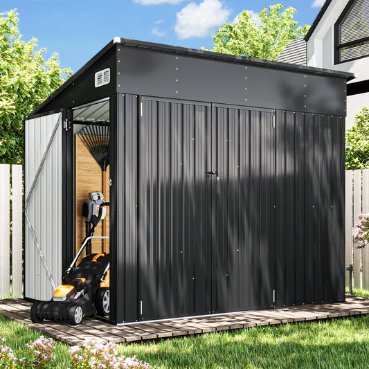 Metal Lean-To Storage Shed with Three Doors