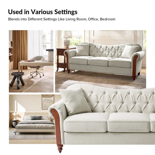 Mario Traditional 83"Wide Tufted Sofa with Solid Wood Legs and Pillows by