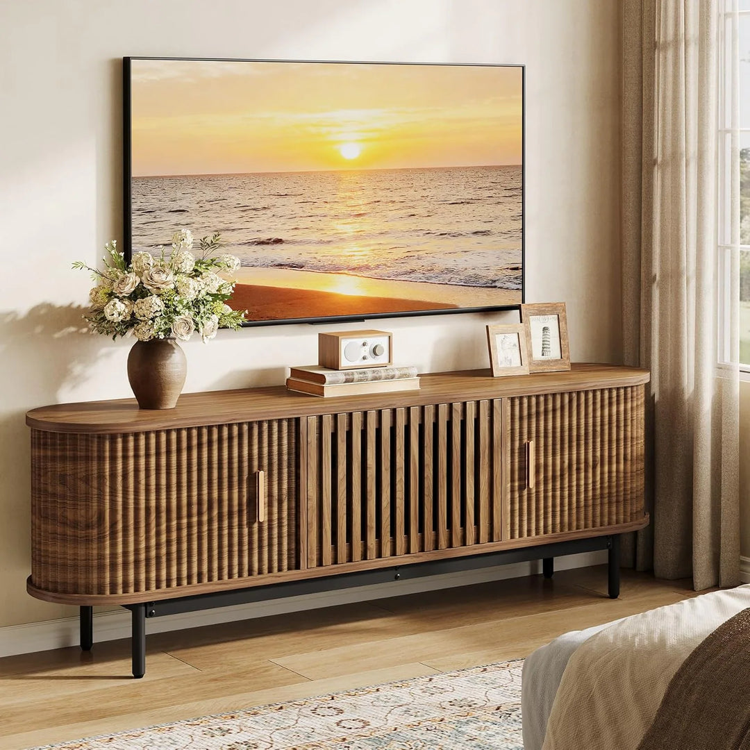 70" TV Console, Mid-Century Modern Media Entertainment Center for Tvs up to 80" - 70" W X 15.75" D X 23.62" H