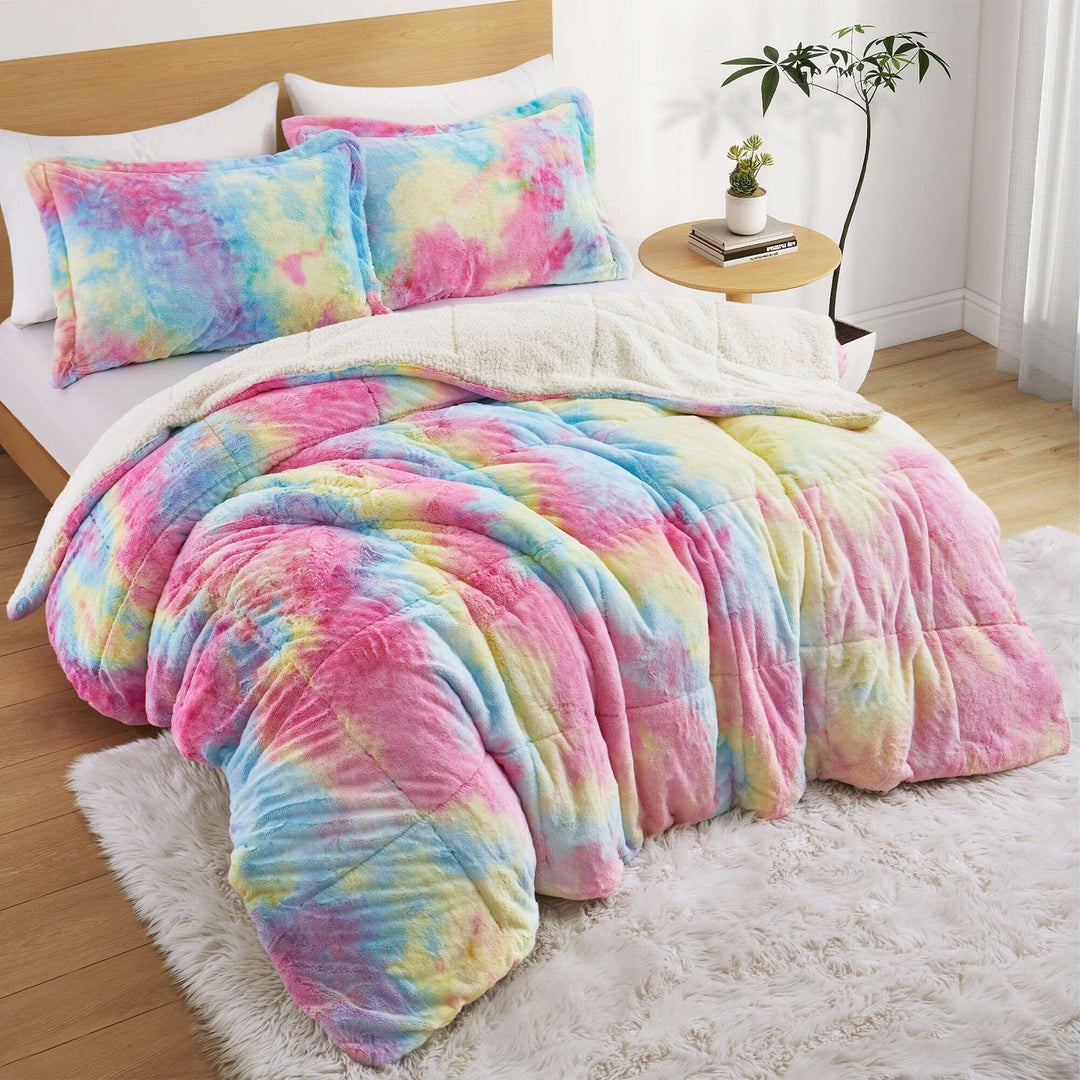 3 Piece Winter Reversible Comforter Set Faux Shearling Ultra Soft Minky Plush and Fuzzy Fleece Microfiber