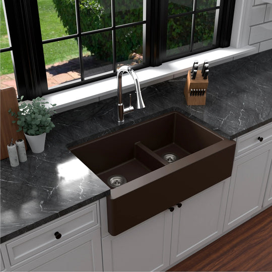 Farmhouse/Apron-Front Quartz Double Bowl Kitchen Sink