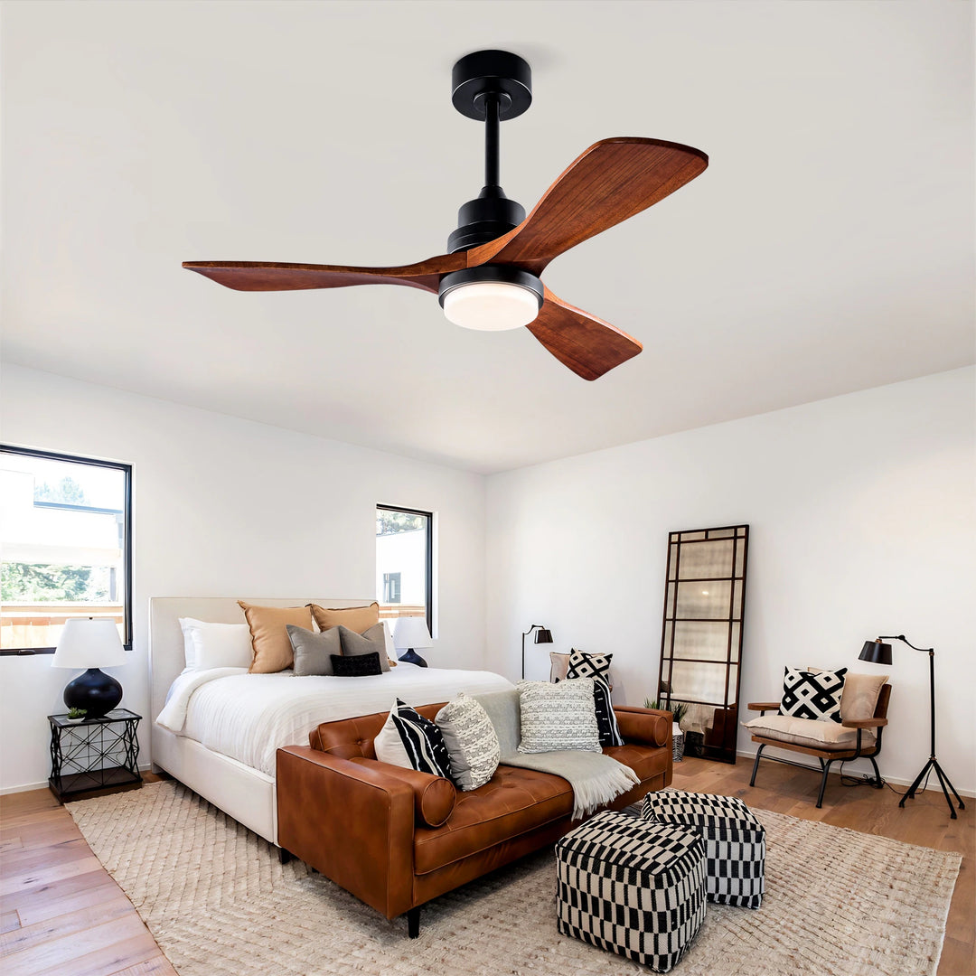 Sofucor 42"/48"/ 52"/60"Noiseless Walnut Wood Ceiling Fan with Remote Control, Integrated Light Optional