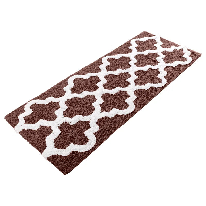 Freida 24X60-Inch Cotton Bathroom Rug with Trellis Pattern and Non-Slip Base - Machine Washable