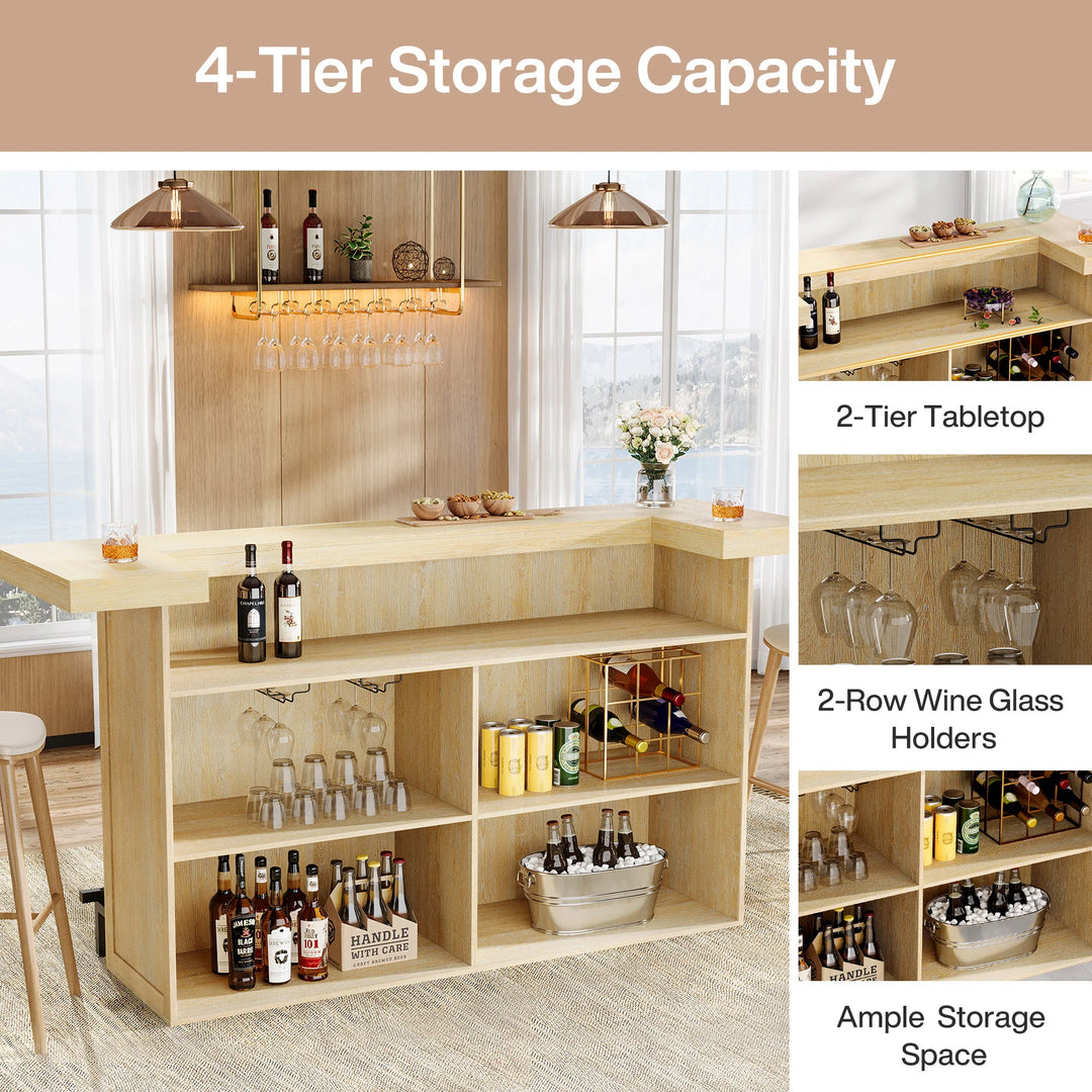70.9" Wooden Home Bar Table with Wine Glass Holder, Pub Storage Unit Accent Table for Home Patio Basement