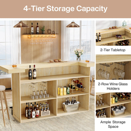 70.9" Wooden Home Bar Table with Wine Glass Holder, Pub Storage Unit Accent Table for Home Patio Basement