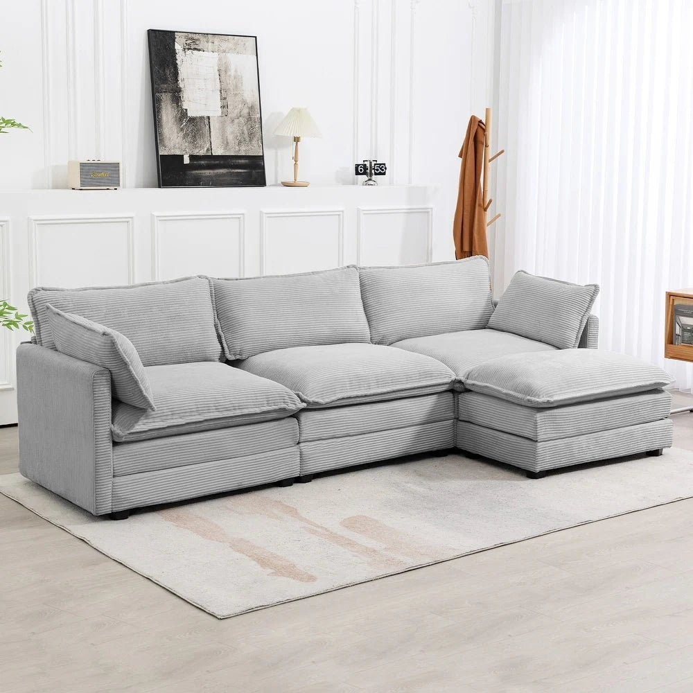 Corduroy Sectional Sofa with Removable Ottomans & Ultra-Soft Cushions for Living Room & Bedroom