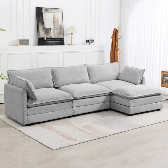 Corduroy Sectional Sofa with Removable Ottomans & Ultra-Soft Cushions for Living Room & Bedroom