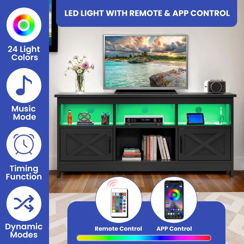 Mercato Modern Farmhouse TV Stand Media Console Media Center with LED Light and Charging Station