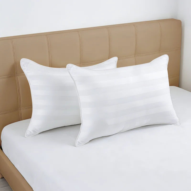 Down Alternative Bed Pillows 2 Pack Soft Satin Stripe Fiber Pillows