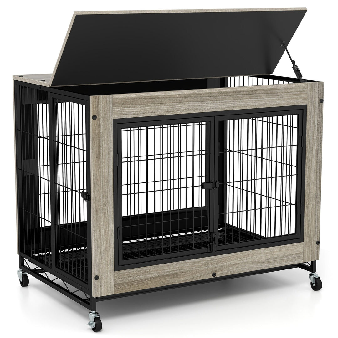 Dog Crate Furniture Industrial Dog Kennel W/ Flip-Up Top