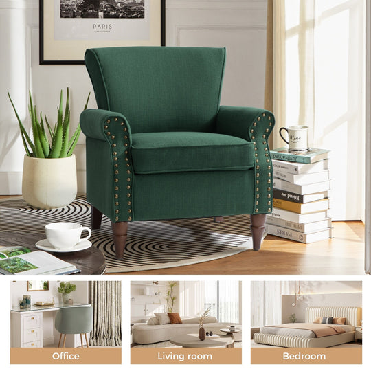 Nyctelius Upholstered Comfy Accent Chair with Turned Wooden Legs and Nailhead Trim Set of 2 by