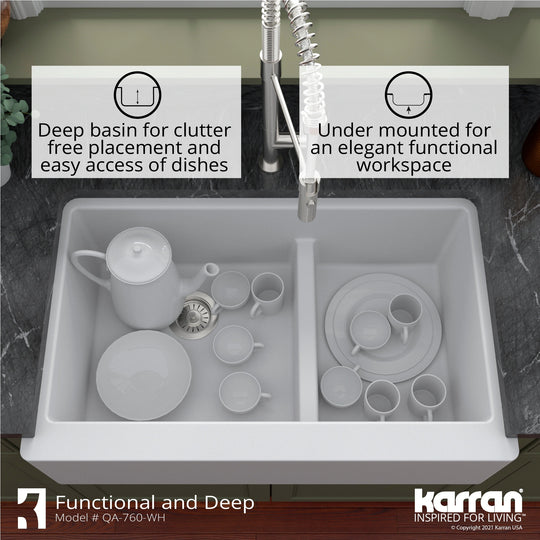 Farmhouse/Apron-Front Quartz Double Bowl Kitchen Sink