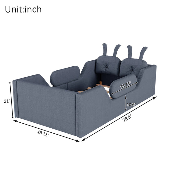 Twin Size Upholstered Platform Bed with Rabbit Cushion, Floor Upholstered Bed with Removable Side Rails