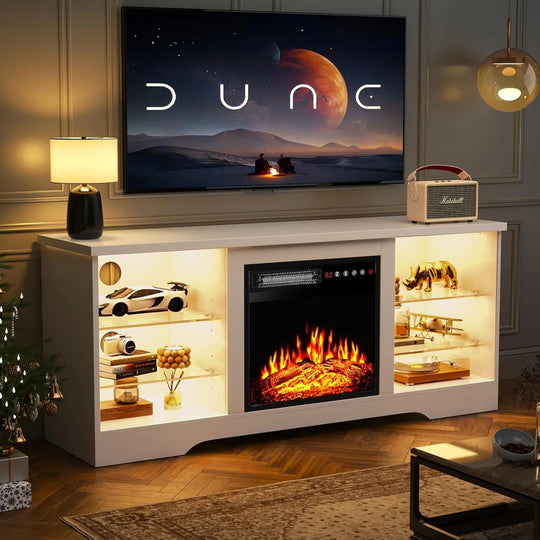 58" Fireplace TV Stand with 18'' Electric Fireplace,Modern Entertainment Center for 65'' Tvs,Tv Console