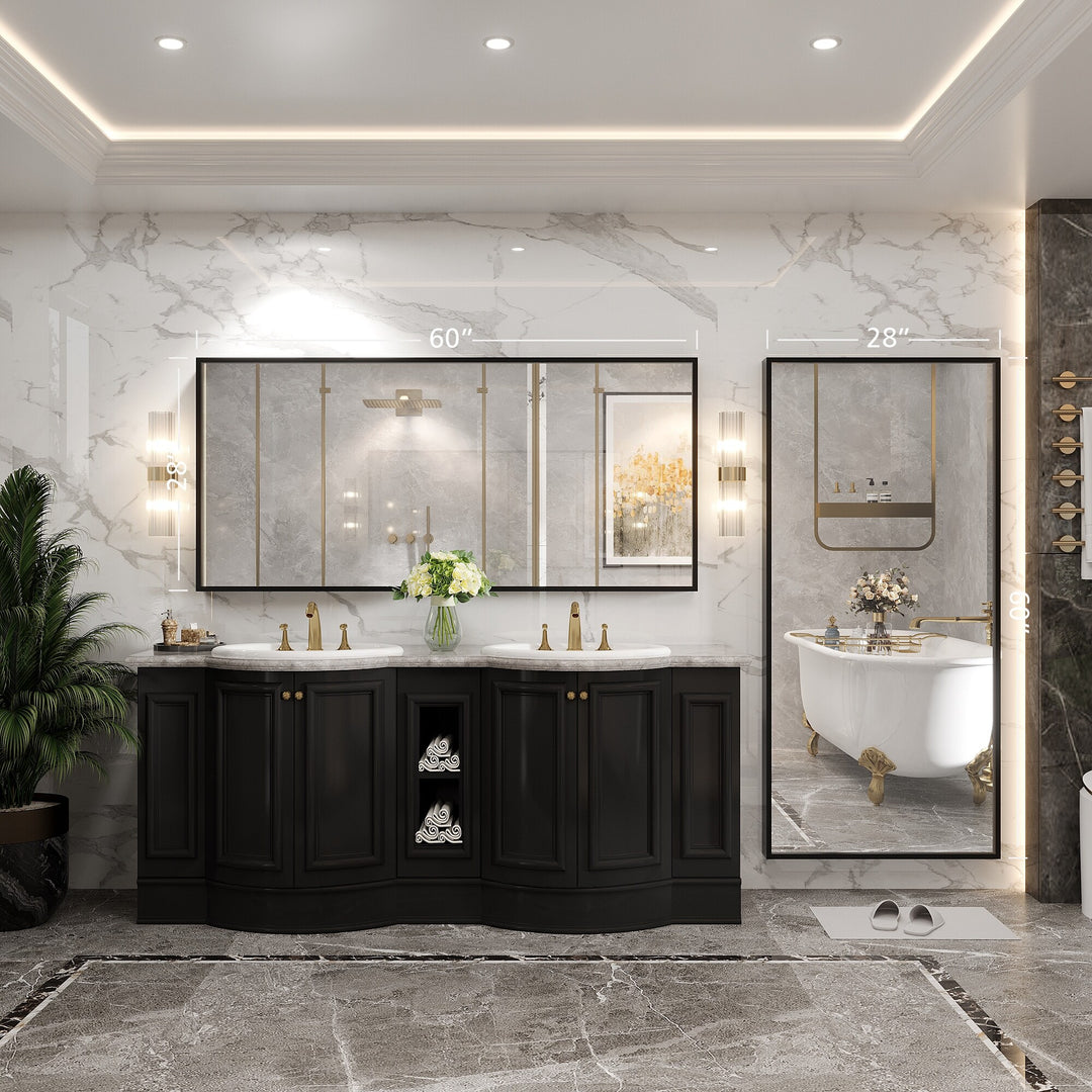 Modern Metal Framed French Cleat Mounted Wall Bathroom Vanity Mirror