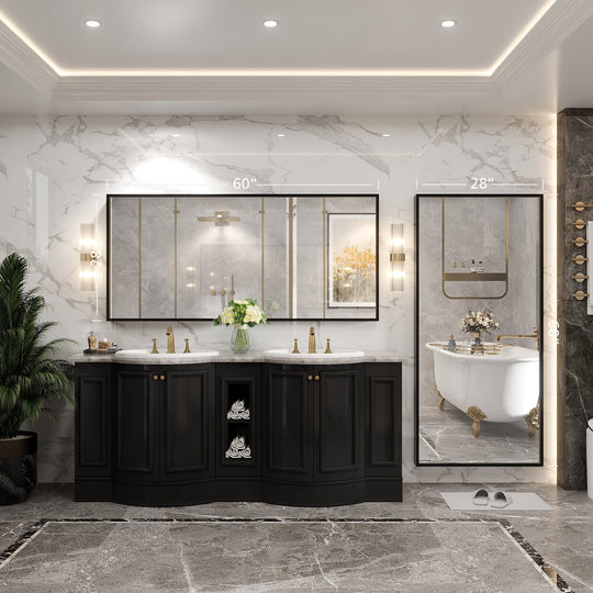 Modern Metal Framed French Cleat Mounted Wall Bathroom Vanity Mirror