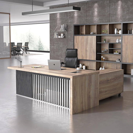 WESOME L-Shaped Executive Office Desk with 2 Drawers 4 Wheels File Cabinets Cable Management