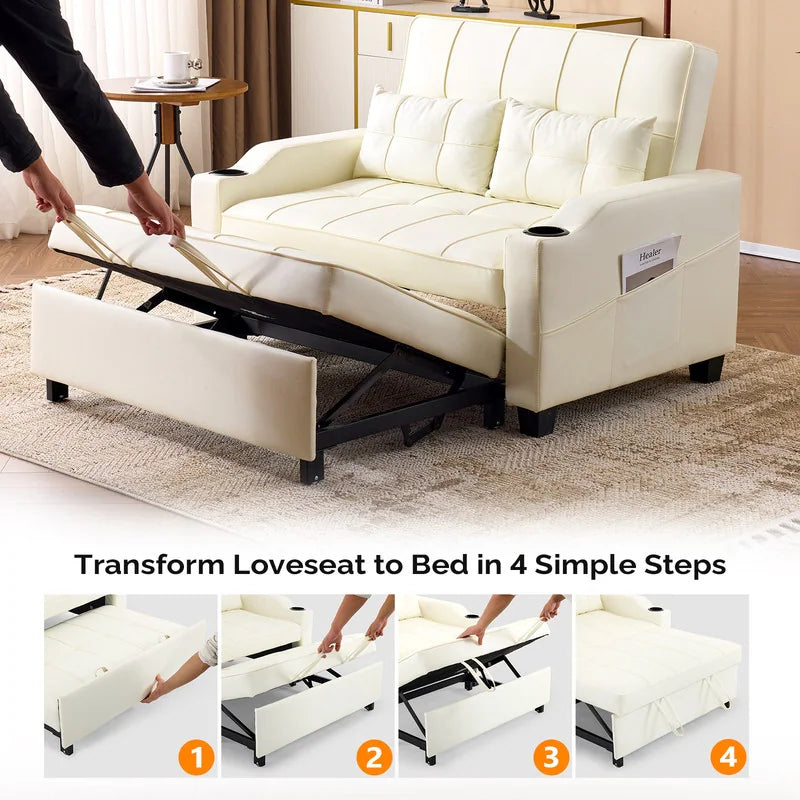 Tufted Upholstered Leather Sleeper Sofa Bed