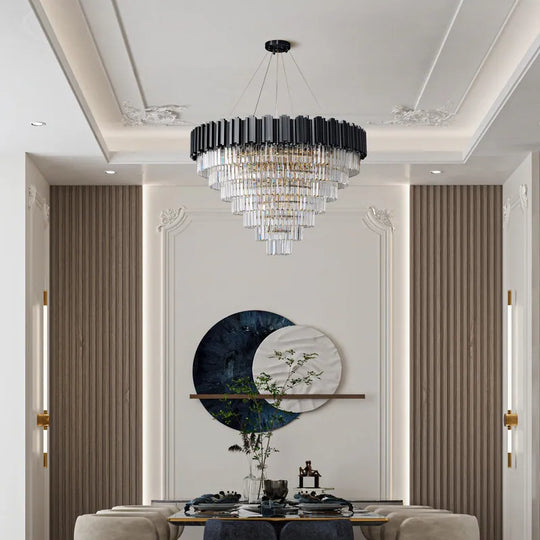 Large Crystal Chandelier - 35.4"Modern 6-Tier 17-Light Chrome Ceiling Light, Luxury K9 Crystal