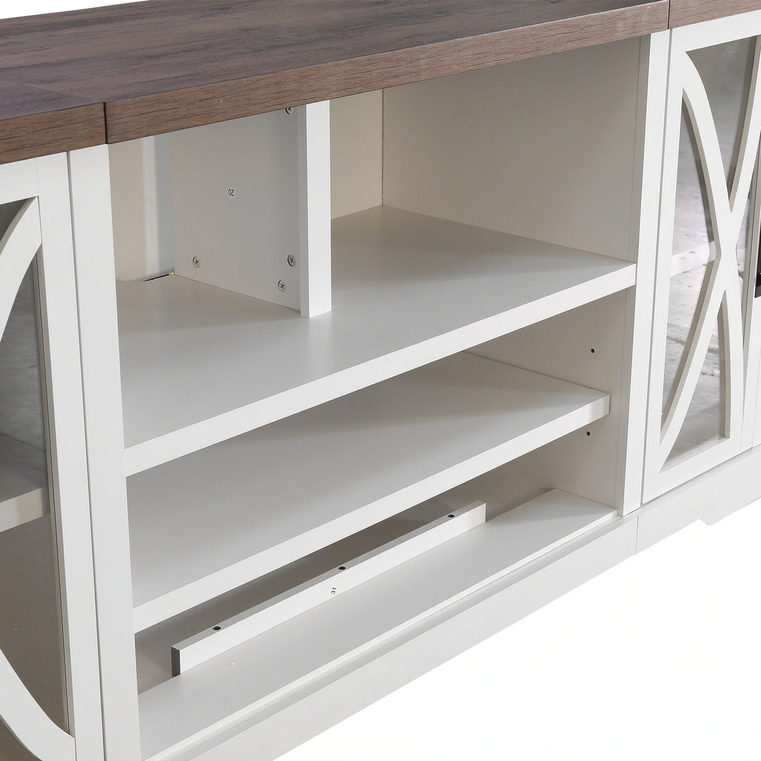 93" Farmhouse White Barn Door Storage Cabinets Console TV Stand for Tvs up to 100" with Adjustable Shelves