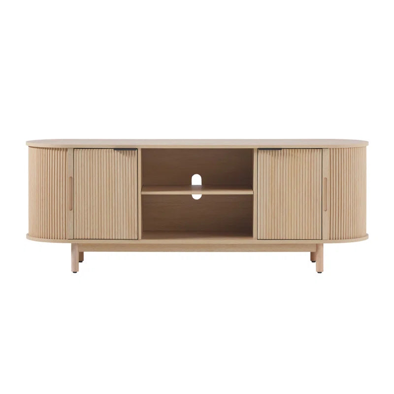 Dragelin Modern Reeded TV Stand with Open Storage