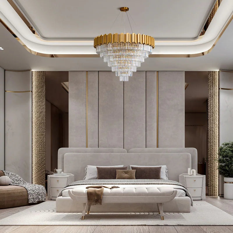 Large Crystal Chandelier - 35.4"Modern 6-Tier 17-Light Chrome Ceiling Light, Luxury K9 Crystal