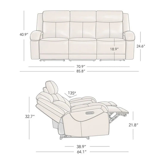 Hadlee Genuine Leather Reclining Sofa with Multi-Function Console.