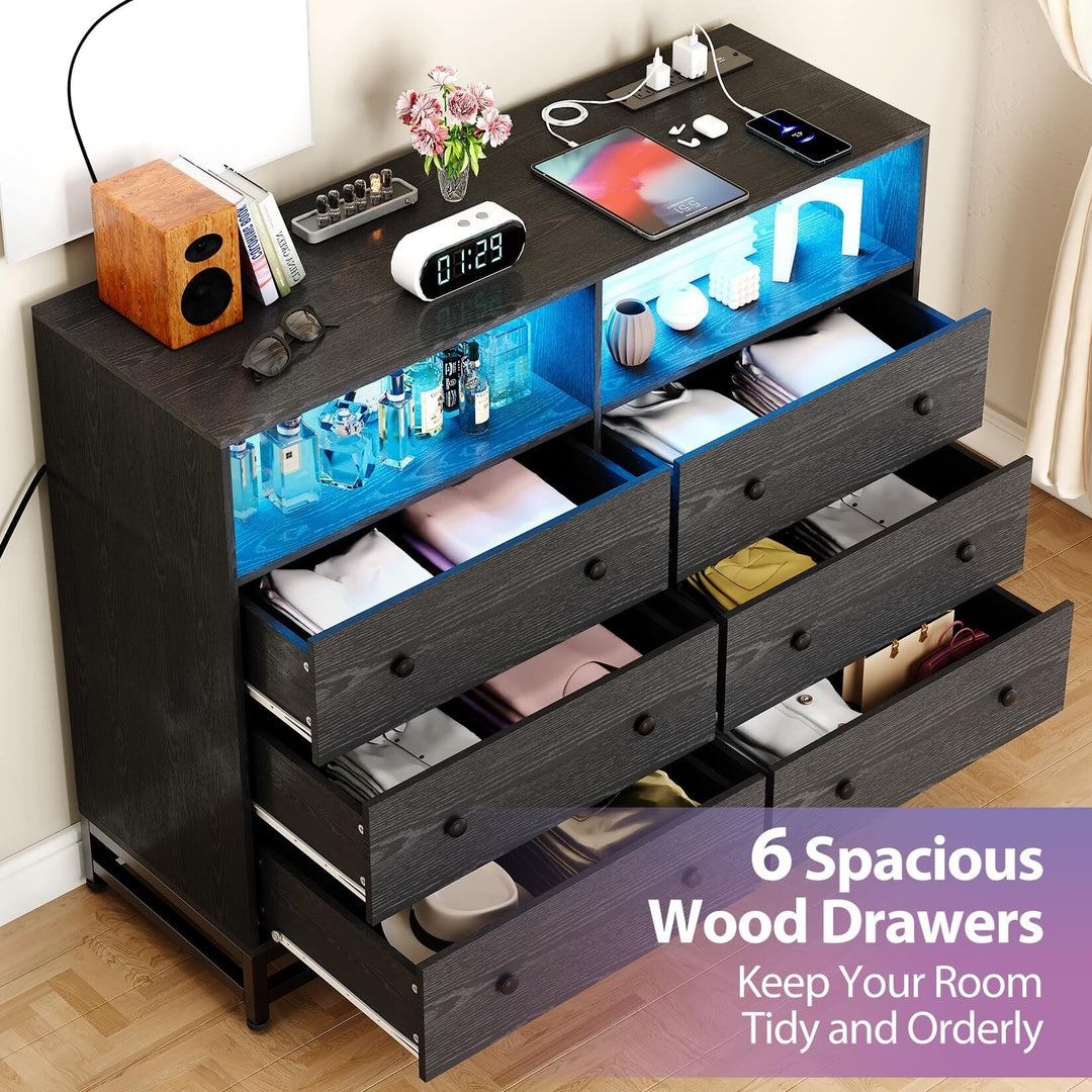 6 Drawer Dresser with Led Lights and Power Outlets
