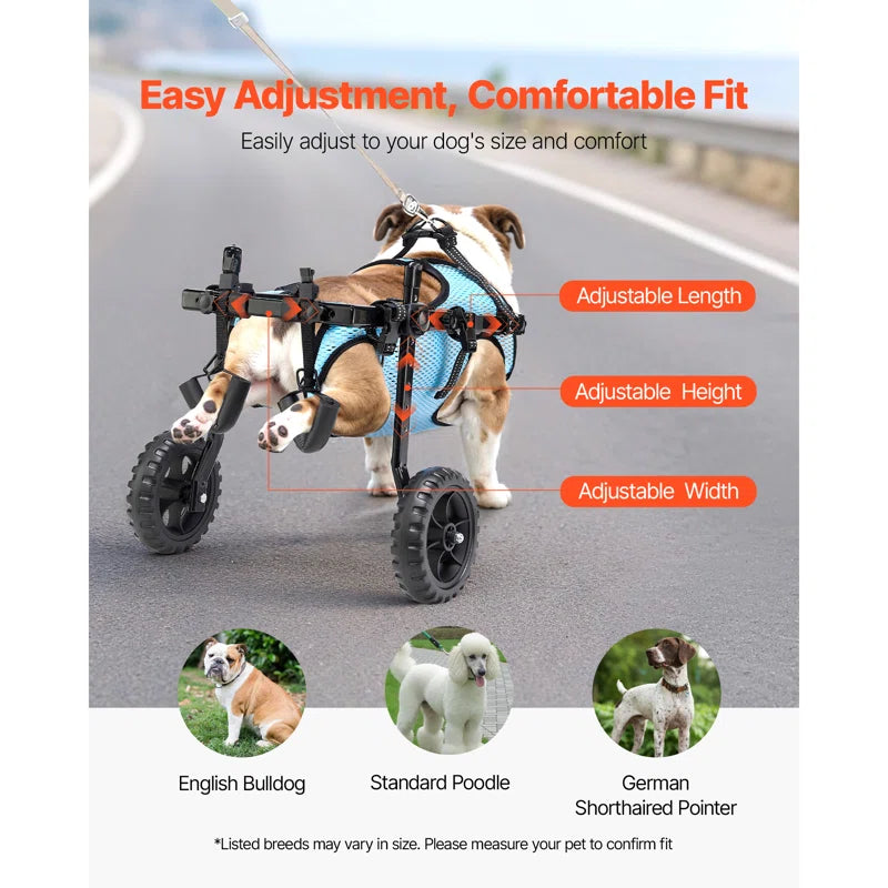 Dog Wheelchair for Back Legs, Adjustable 2 Wheels Pet Wheelchair, Lightweight Dog Cart with Shock-Absorbing Wheels, Mobility Support Wheel Chair for Disabled Injured Dogs up to 22Lbs, Small