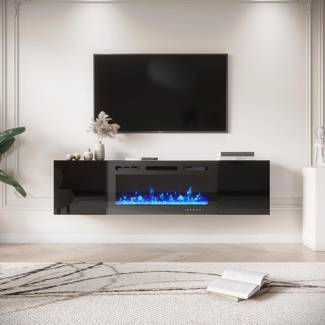 70" TV Stand with Electric Fireplace Heater, Media Entertainment Center Console for Tvs up to 80" with Storage Cabinet