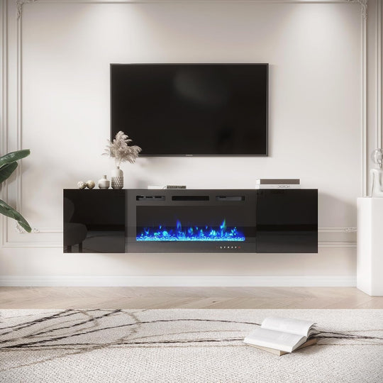 70" TV Stand with Electric Fireplace Heater, Media Entertainment Center Console for Tvs up to 80" with Storage Cabinet