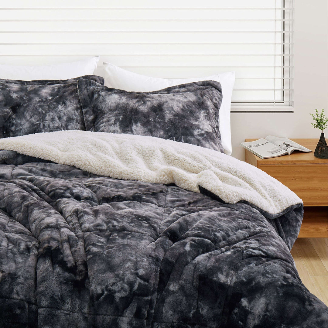 3 Piece Winter Reversible Comforter Set Faux Shearling Ultra Soft Minky Plush and Fuzzy Fleece Microfiber
