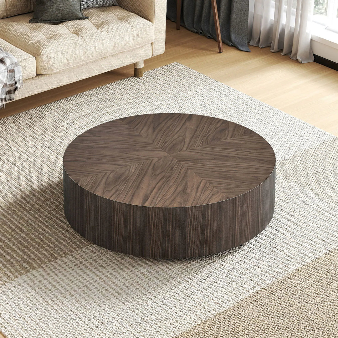 - Modern Drum Coffee Table with Pedestal Base (No Assembly) - 35.43"