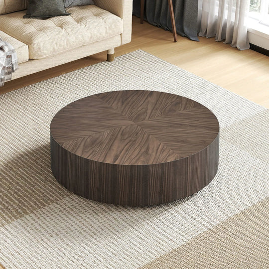 - Modern Drum Coffee Table with Pedestal Base (No Assembly) - 35.43"
