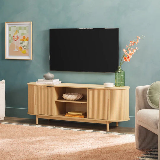 Dragelin Modern Reeded TV Stand with Open Storage
