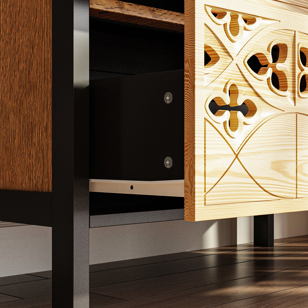 Sculpted Wood and Black Cabinet – Beautifully Carved Decorative Storage Pantry Bookshelves Display Cabinet - 33.4"X70.9"
