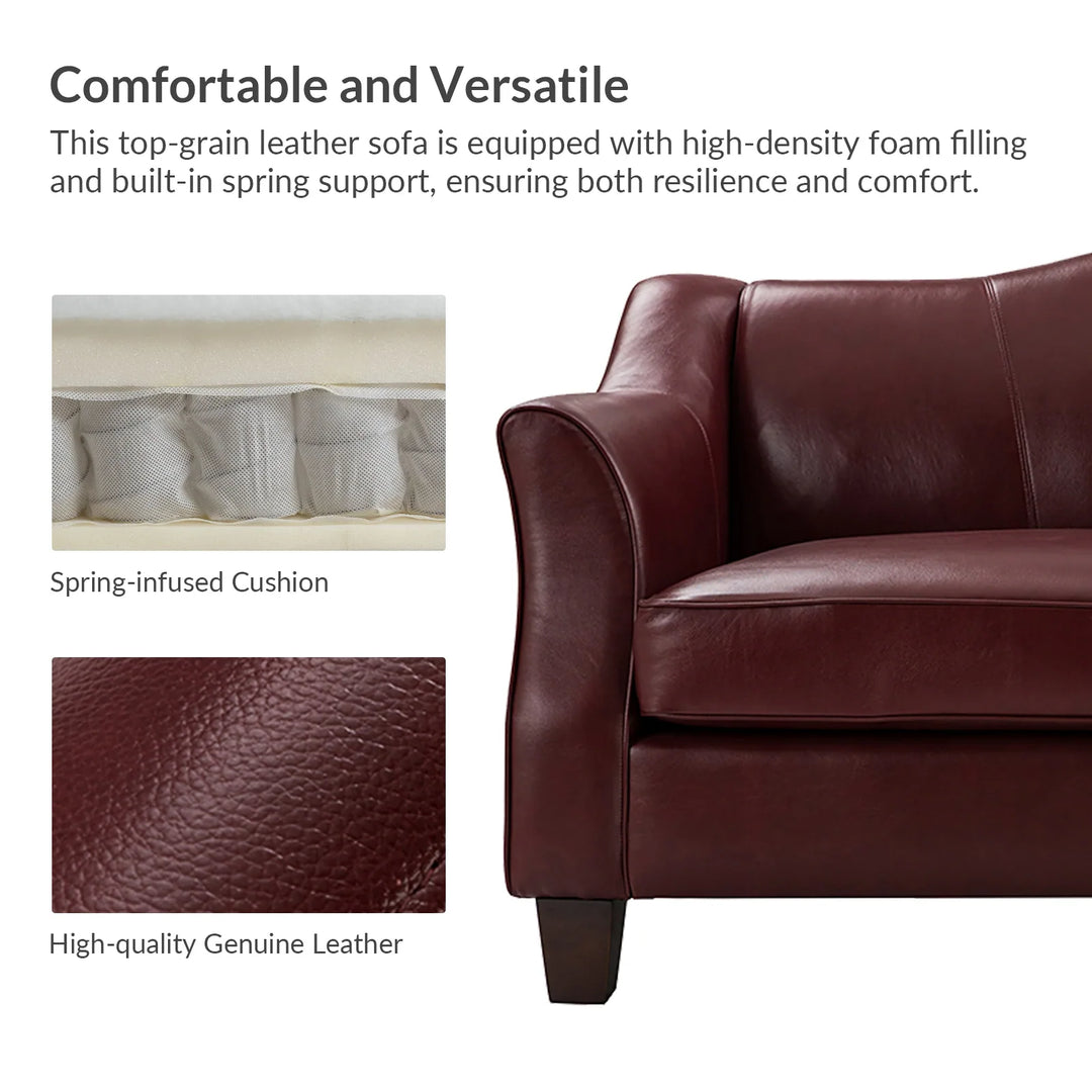 Sandra 81.5" Classic Genuine Leather Sofa with Solid Wood Legs by