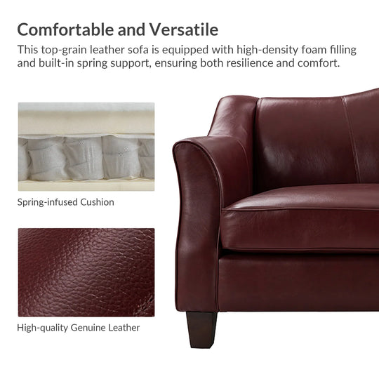 Sandra 81.5" Classic Genuine Leather Sofa with Solid Wood Legs by