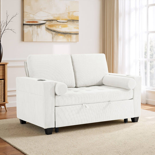 3-In-1 Pull-Out Sleeper Sofa Bed Convertible Adjustable Multi-Functional Loveseat with USB Port