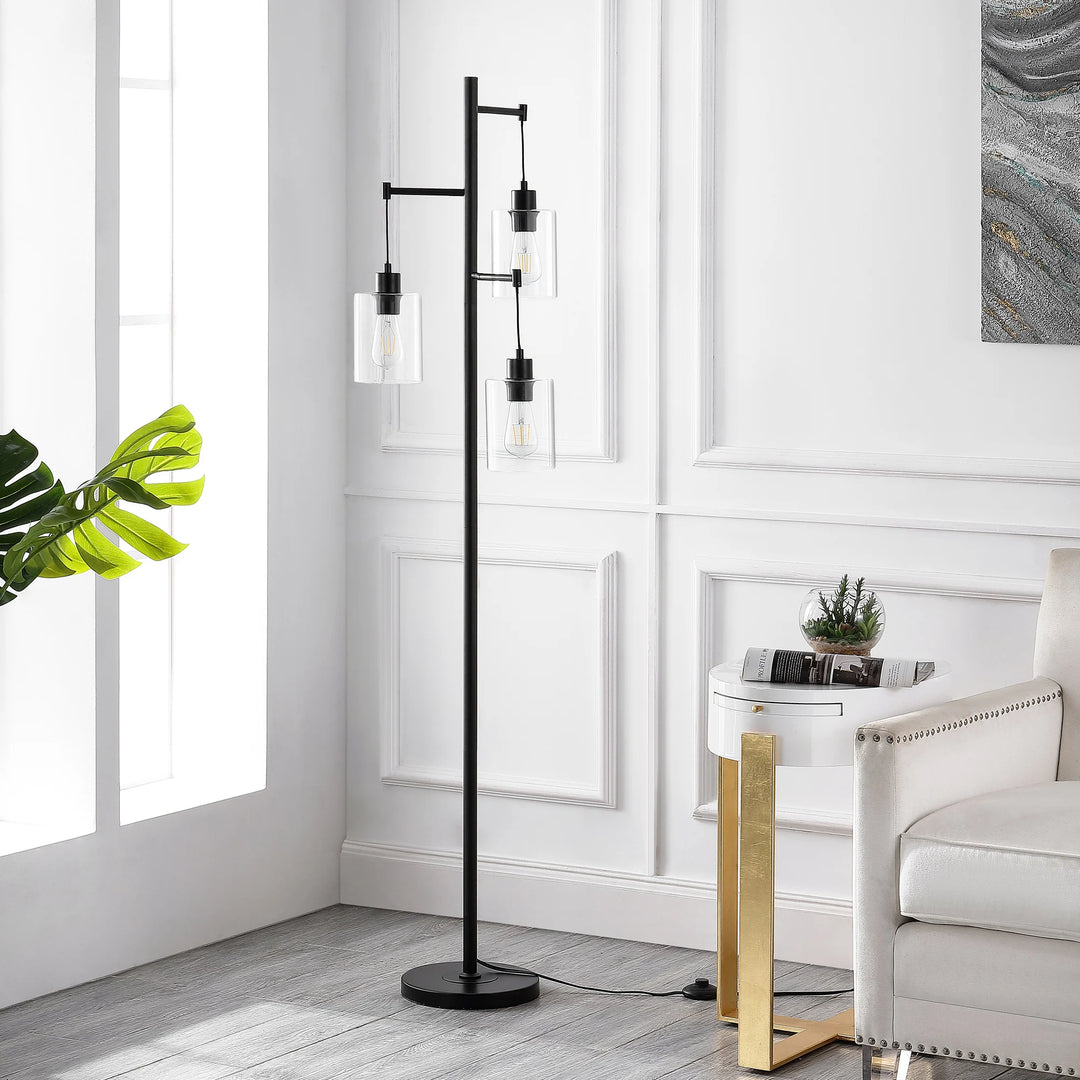 Getledel 69" Industrial 3-Light Tree Floor Lamp with Glass Shades