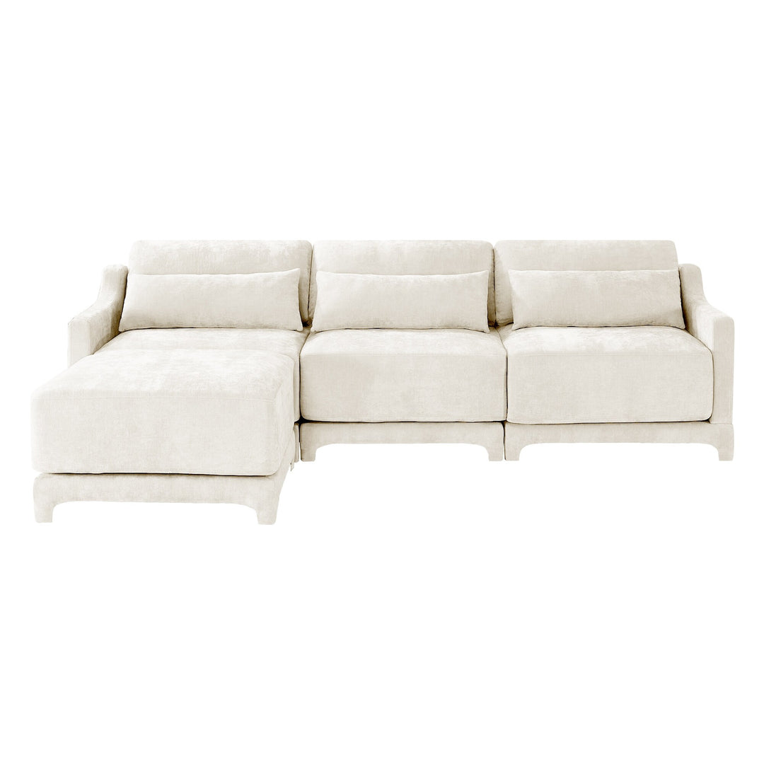 Modern Chenille 4-Seater Sofa with 2 Ottoman, Lumbar Cushions, Ergonomic Backrest, High-Resilience Spongeand Tufted Armrests