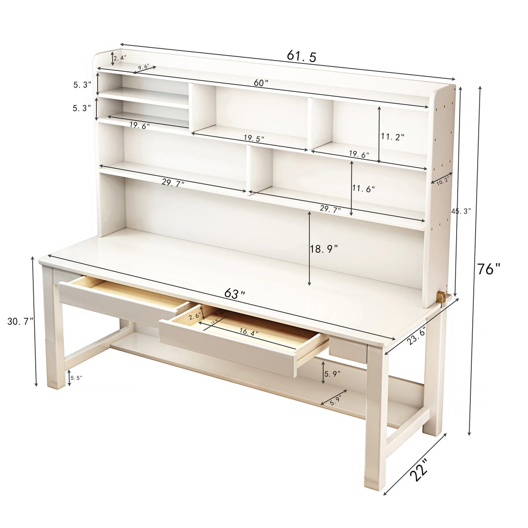 Kids Desk Wood Study Desk Writing Desk with Bookshelf