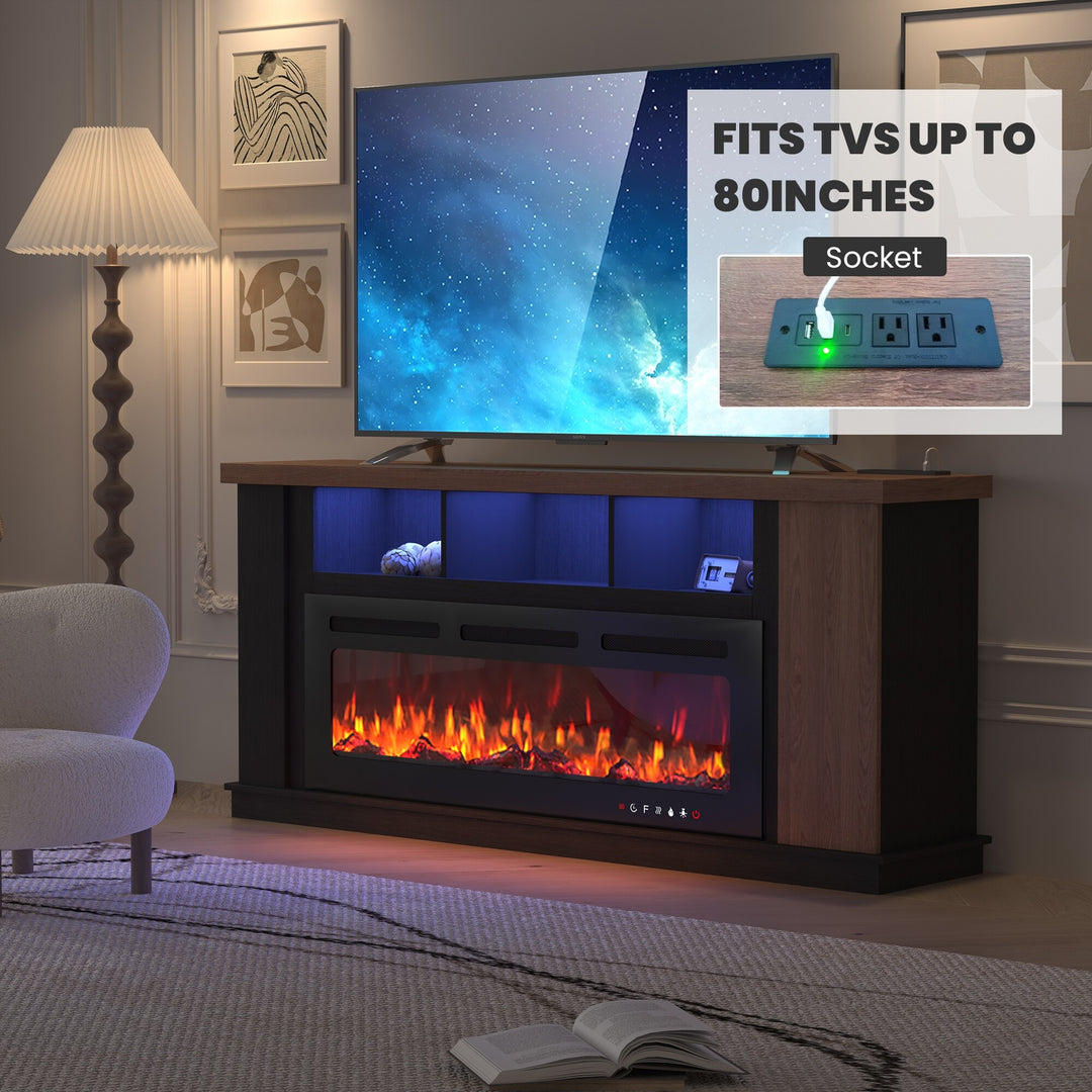 70" TV Stand with Electric Fireplace Heater, Media Entertainment Center Console for Tvs up to 80" with Storage Cabinet