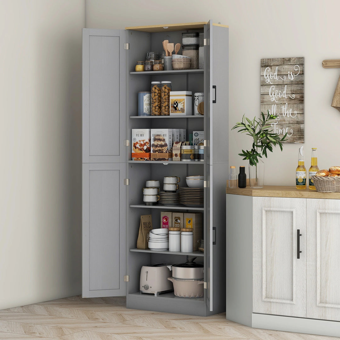 67" Freestanding Kitchen Pantry, 4-Door Storage Cabinet Organizer with Adjustable Shelves, Kitchen Cabinet