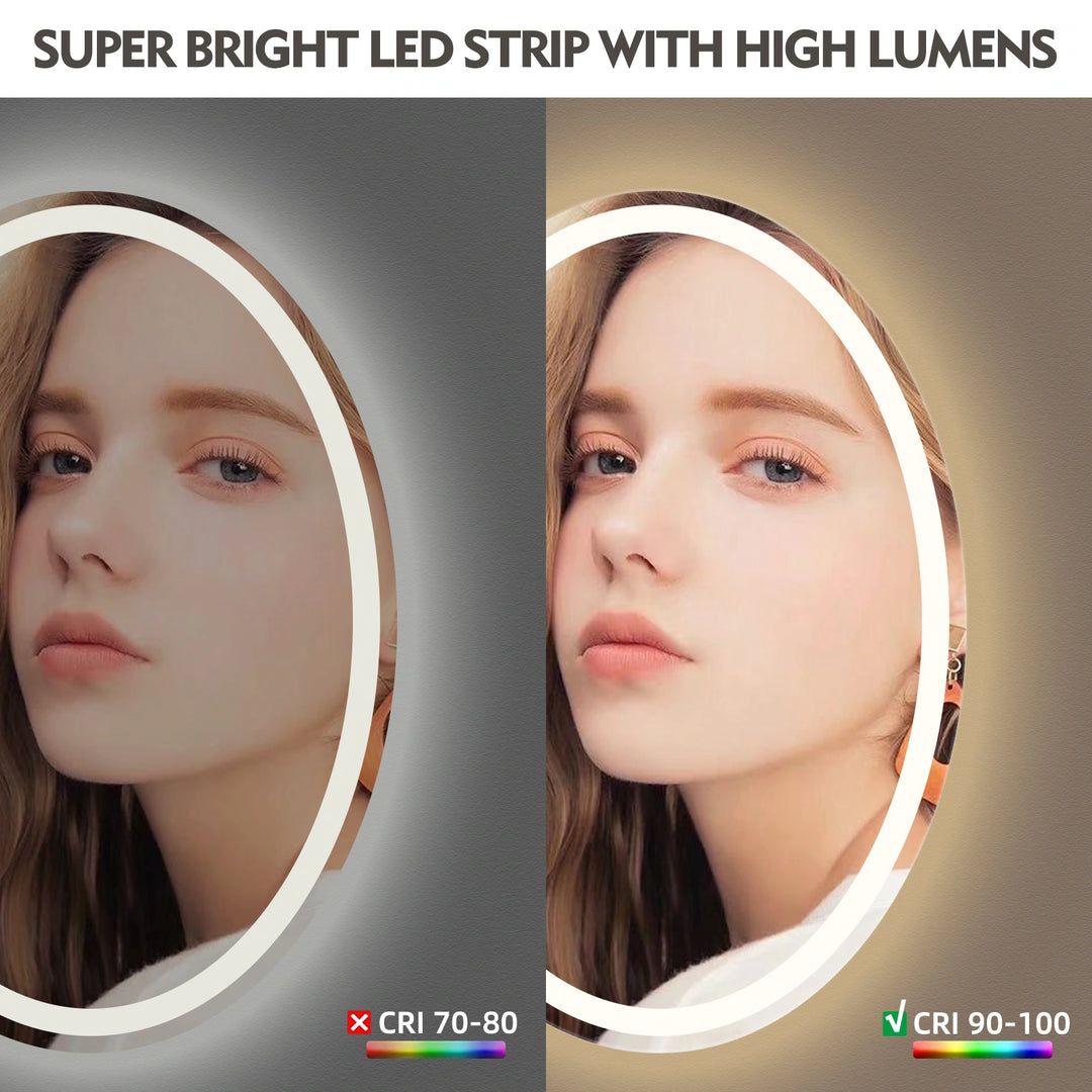 Super Bright Oval LED Lighted Anti-Fog Tempered Glass Bathroom Vanity Mirror with ETL and 3-Year Warranty