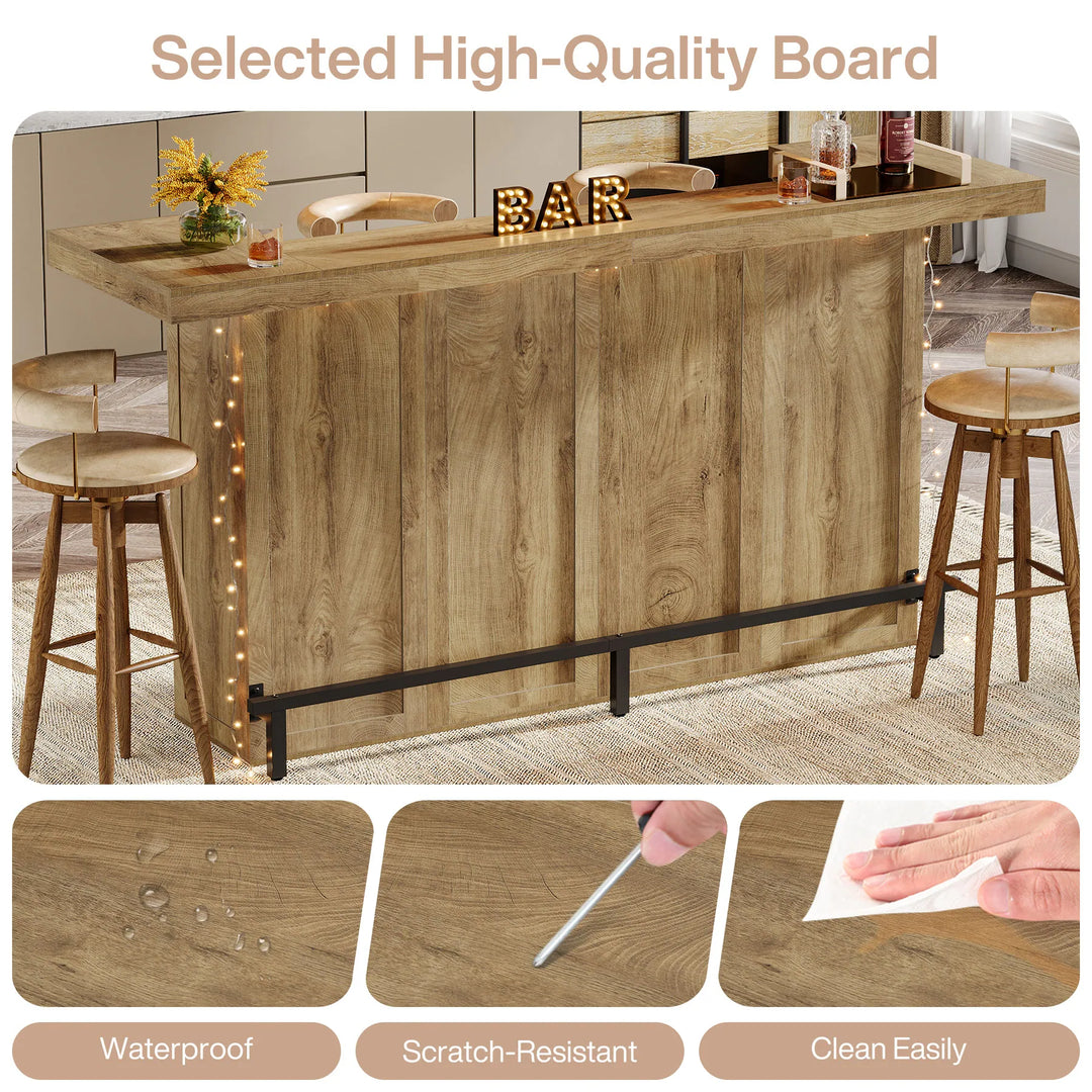 70.9" Wooden Home Bar Table with Wine Glass Holder, Pub Storage Unit Accent Table for Home Patio Basement