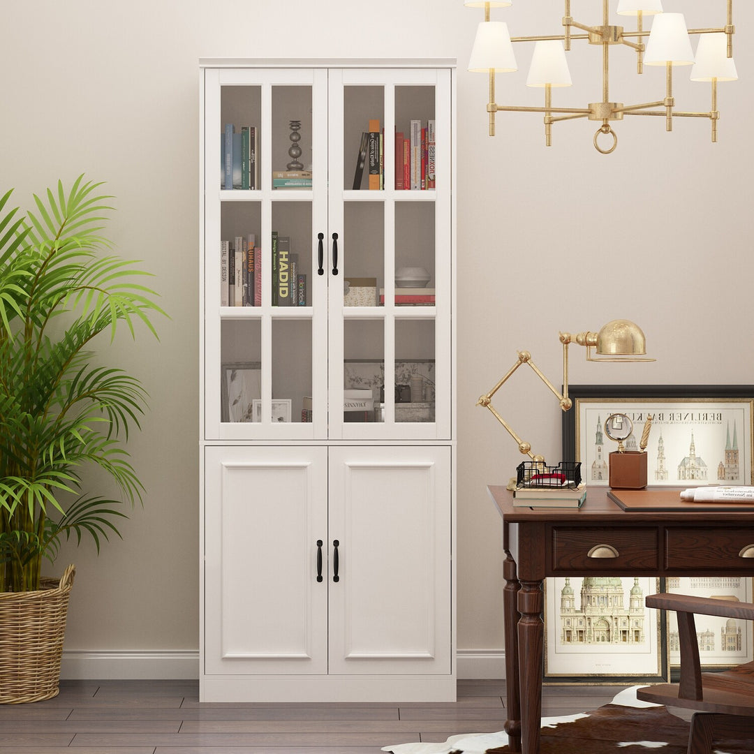 78.7"H Combo Buffet Sideboard White Curio Bookcase Cabinet Glass Door