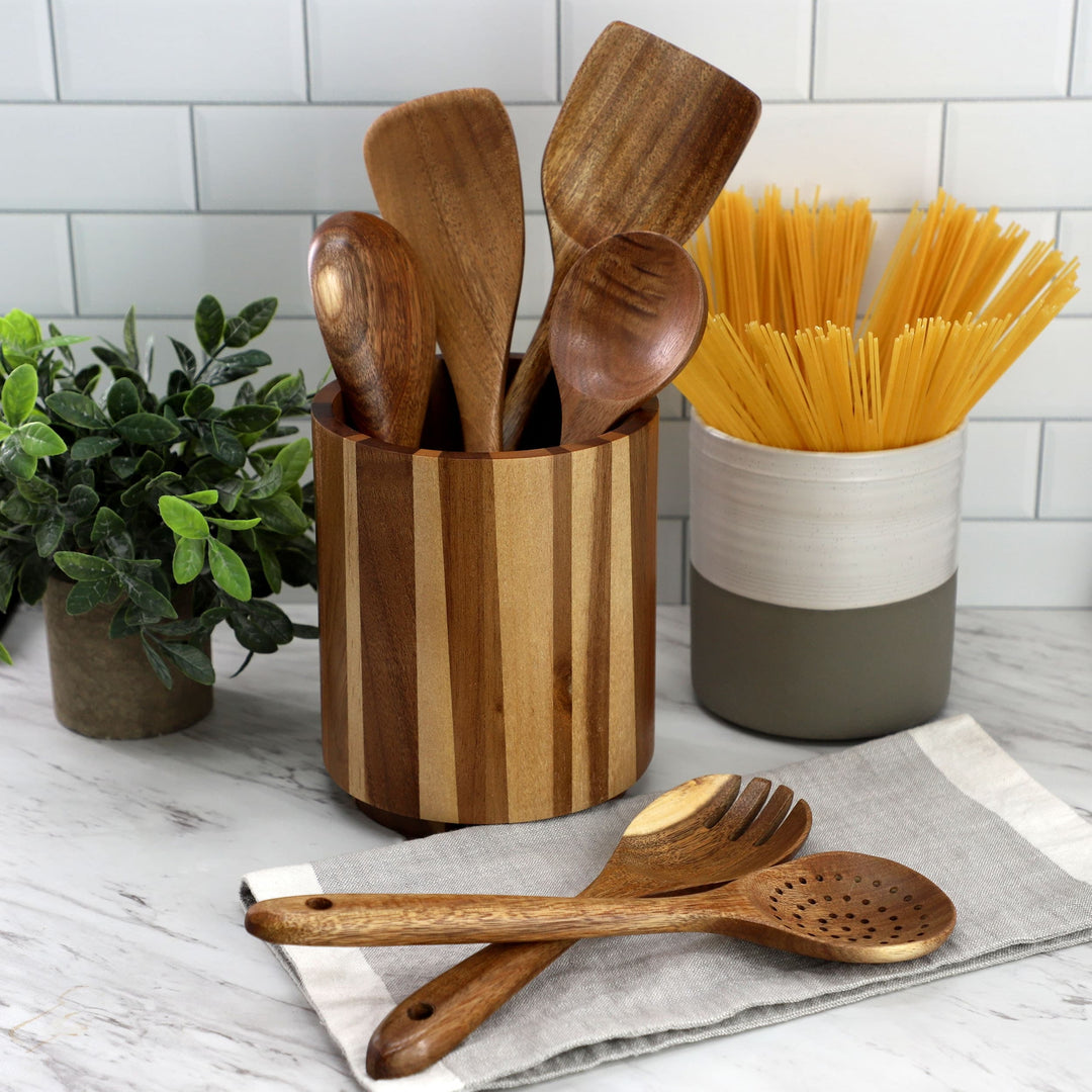 6 Piece Acacia Wood Cooking Utensil Set for Nonstick Cookware