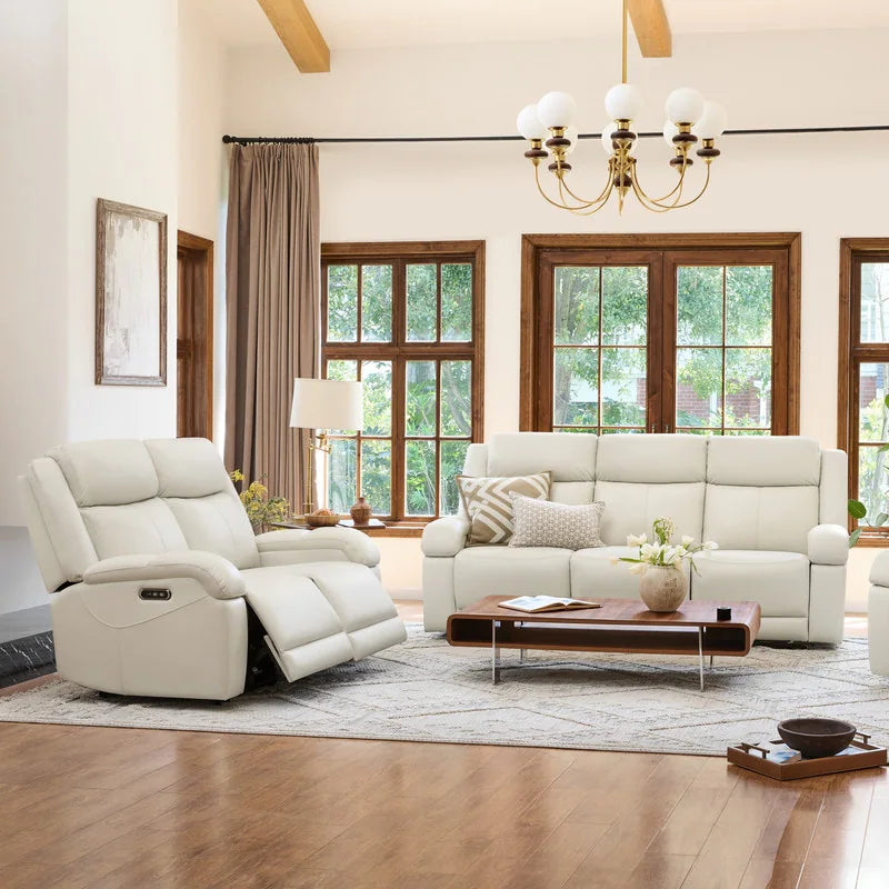 Hadlee Genuine Leather Reclining Sofa with Multi-Function Console.