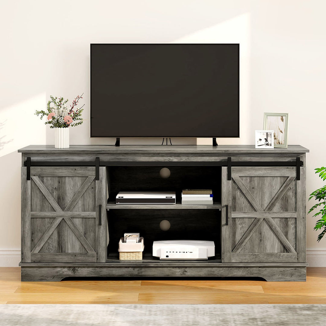 Farmhouse TV Stand with Barn Door Media Console Entertainment Center with Storage Cabinets